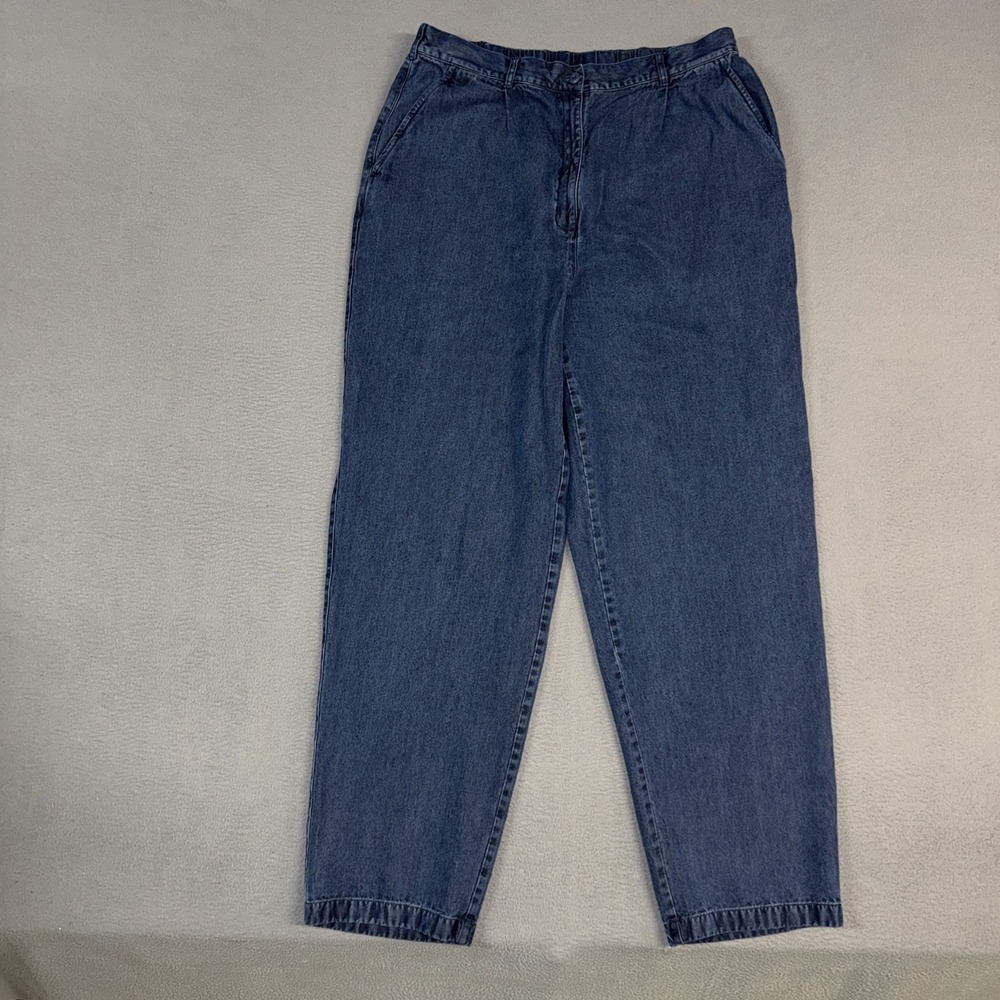 LL Bean Pants Womens 18 Tall Blue Tapered Leg Elastic Waistband Pleated Tencell